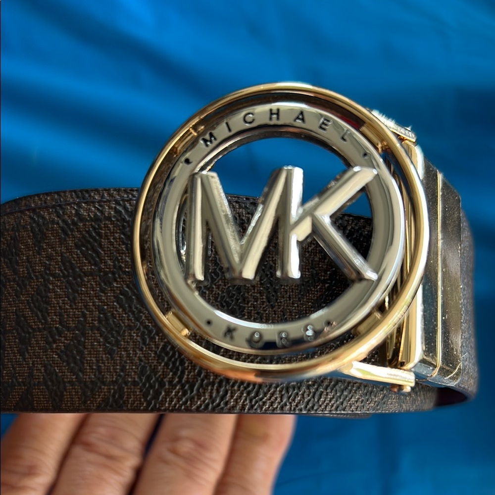 Reversible Michael Kors Dark Brown Belt with Gold and Silver Buckle